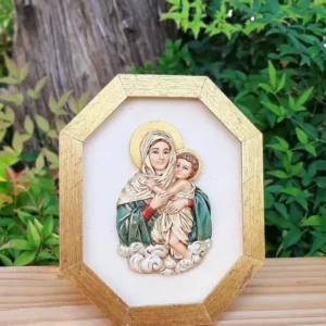 Virgen con Niño enmarcada (octagonal dorada)